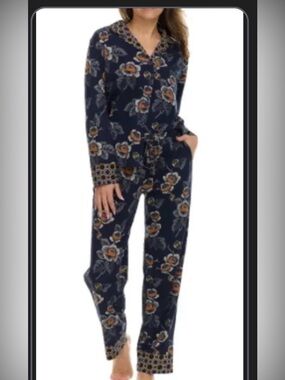 Vera Bradley Navy Floral 2 pc Set Pajamas, size Large, 100% cotton, EUC